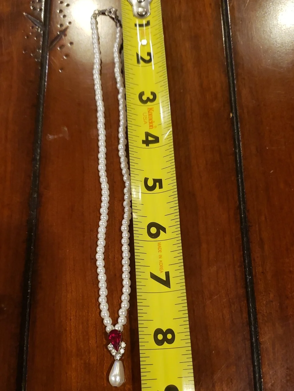 Faux Pearl & Red Gem Jewelry Set- 15.5
